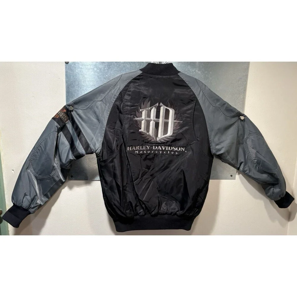 Harley-Davidson Bomber Varsity Jacket Insulated Black Gray Nylon Motorcycle XS